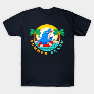 Summer beach, dolphins with buoys swim on the beach T-Shirt